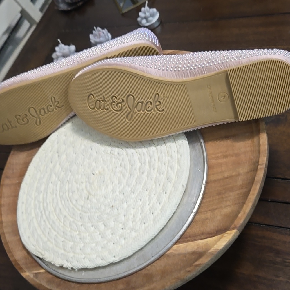 Kids' Lisa Embellished Pearl Ballet Flats - Cat & Jack™ Blush Pink 4: Slip-On, M - Picture 8 of 8